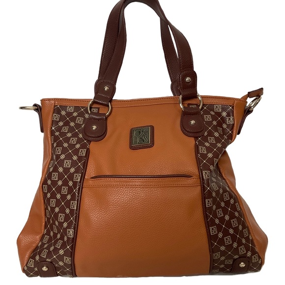 Jose Hess Handbags - Jose Hess Faux Leather Madison Avenue Mocha Dual Strap Bag; Snap Front Pocket
